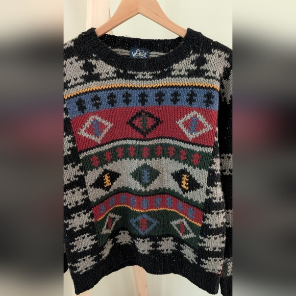 Vintage Woolrich Chunky Abstract Geometric Speckled Crewneck Sweater In Black - Picture 3 of 5